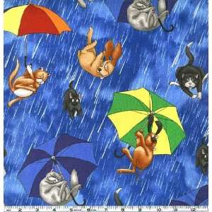   Raining Cats & Dogs Blue Fabric By The Yard Arts, Crafts & Sewing