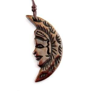  Ox Bone Carved Moon Face Pendant Necklace Jewelry