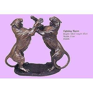  Bronze Fighting Tigers Sculpture