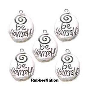  BE YOURSELF Silver Cast Metal Word Message Charms Beads 