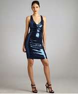 Nicole Miller navy sequin cross back party dress style# 319036301