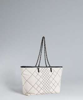 Fendi ivory and black zucca canvas quilted Roll chain link tote