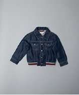 Gucci BABY blue denim snap front web stripe hem coat style# 318122501