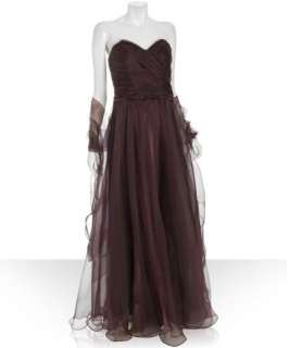 Theia plum tulle sweetheart strapless long dress