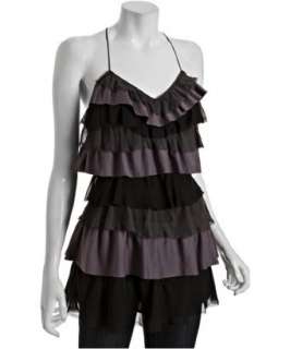 Free People charcoal tiered ruffle racerback top   