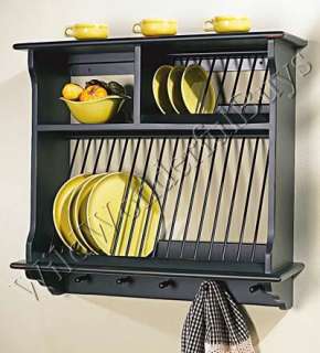 FRENCH COUNTRY SOLID WOOD KITCHEN PLATE RACK in BLACK