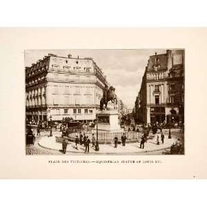 1907 Print Place des Vitoires Horse Statue Monument King Louis XIV 