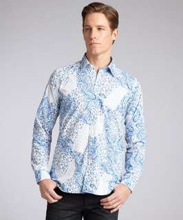 Etro blue paisley print cotton button front shirt