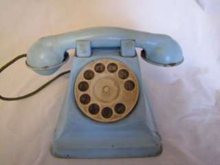 Vintage Antique Kids Tin Metal Rotary Dial Telephone  