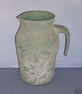 Vintage CERVE Green Frosted Glass Pitcher   Italy  