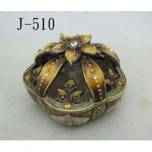  Yellow and Amber Enamel Jewelry Trinket Box W Amber 