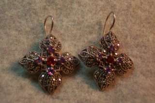   Rubellite, Marcasite & Sterling Silver French Wire Pierced Earrings
