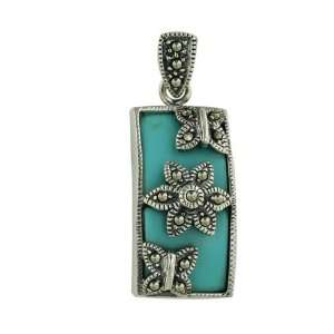   Flower and butterfly Marcasite layout on top Pendant 16 inches Chain