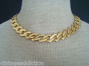 Vintage 1980s Wide Gold Link Choker Necklace  