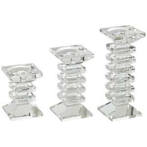  Set of 3 Block Crystal Glass Candle Holders