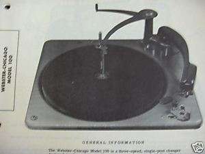 WEBSTER CHICAGO 100 RECORD CHANGER TURNTABLE PHOTOFACT  