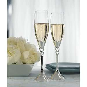  Wedding Toasting Glasses   Silver Plated Open Hearts Stem 