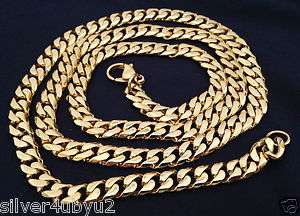 24K Gold Plated Stainless Steel Men Cuban Link Curb Chain 7mm 24 or 