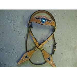 Mad Cow Turquoise Blue Zebra Custom Leather Western Show Bridle 