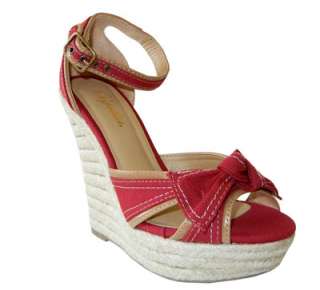 Adorable Canvas Bow Ankle Strap Espadrille Wedge Sandal  