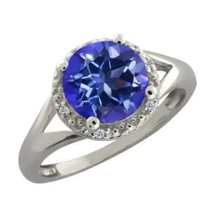   Ct Round Tanzanite Blue Mystic Topaz and Diamond Sterling Silver Ring