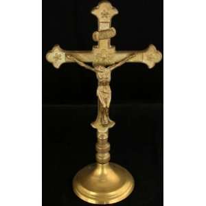  Vintage French Brass Standing Cross Crucifix Jesus 