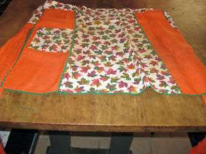 APRON, KITCHEN, ORANGE & GREEN WITH LEAVES 1950S  