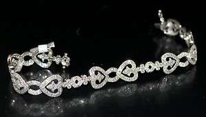   Ladies Diamond Tennis Bracelet 2.5ct 14K White Gold Hearts Vintage SI