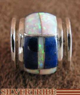Sterling Silver Lapis & Created Opal Inlay Bead Pendant  