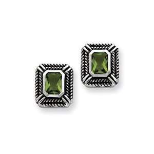  Sterling Silver Green CZ Square Earrings Jewelry