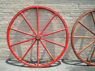 Crane & Macmahon Pair Antique Red Carriage Wagon Wheels  