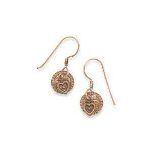 CleverSilvers Copper French Wire Earrings With Copper Heart And Coin 