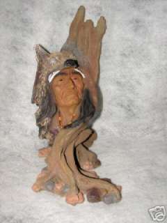Beautiful Indian With Wolf Sculpture Statue Figurine ~ 12 1/2 inches 