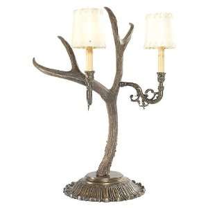  Mule Deer Antler Table Lamp with Cast Metal Base