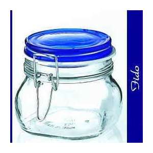  Bormioli Rocco Fido Square Jaw with Blue Lid, 17 1/2 Ounce 