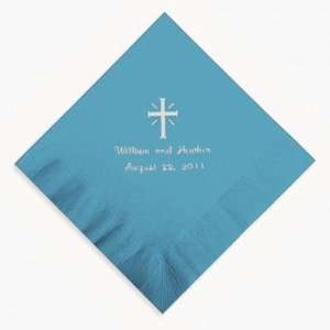 Personalized Silver Cross Beverage Napkins   Turquoise   Tableware 