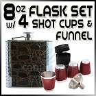   Steel Whiskey Hip Flask w/ Funnel Cap & Shot Glass Cups Combo