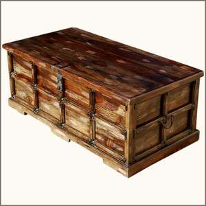 Unique Steamer Style Storage Trunk Coffee Table Chest w Wrought Iron 