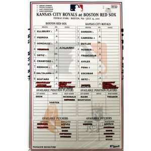  Royals at Red Sox 7 25 2011 Game Used Lineup Card 