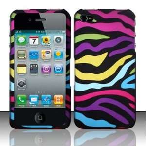  Apple iPhone 4 & 4S Black Cover In Colorful Zebra Design 