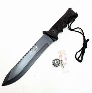 14 Survival Knife Black Carbon Steel With Survival Kit  