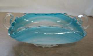 Blue White Swirl Folded Handled Candy Dish Handmade  