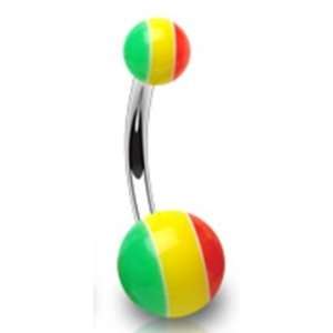 Rasta Striped Acrylic Belly Button Navel Ring with Surgical Steel Bar 
