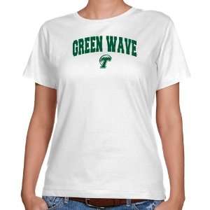  Tulane Green Wave Ladies White Logo Arch Classic Fit T shirt 