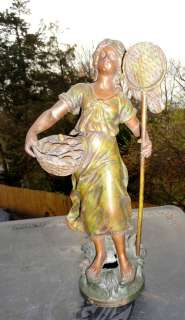 Antique Bronze Laurent Auguste Moreau Pecheuse Statue Fisher Woman 