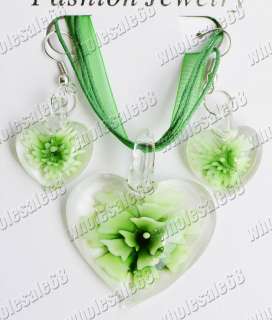 Wholesale 12set heart glass pendant jewelry set FREE  