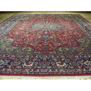 10 X 13 Red Blue Floral Design Handmade Hand knotted Persian Isfahan 