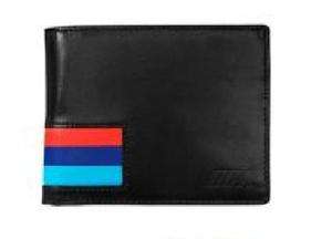 BMW Genuine Leather Black Single Fold M Wallet w/ Motorsport Stripe 