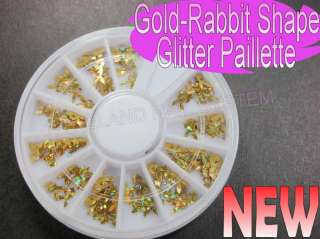 150 Nail Art Glitter Golden Rabbit Shape Paillette  