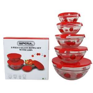   Nested Dipping or Storage Bowls with Red Lids and Tomato Design Home